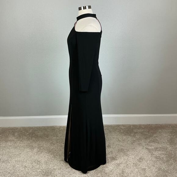 XSCAPE Cut Out Long Sleeve Halter Neck Sheath Evening Gown Black Size 16P Dress - Picture 5 of 12